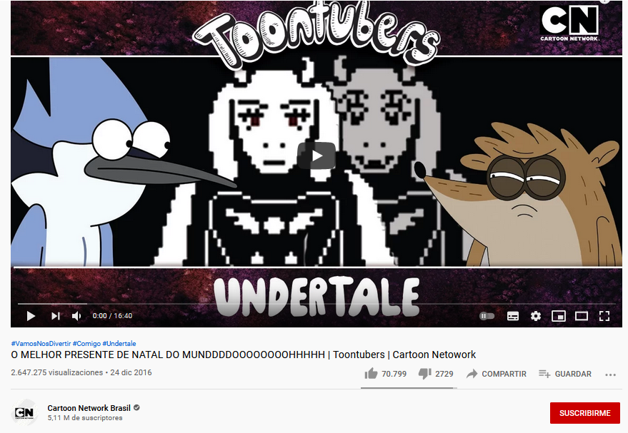 FactUndertale's tweet photo. * The OFFICIAL Brasilian and Latinamerican Cartoon Network youtube accounts have a series called Toontubers where Mordecai and Rigby from Regular Show play a variety of videogames, one of these being Undertale. Some report they have seen these playthroughs on TV. https://t.co/qzAC9DMVwq