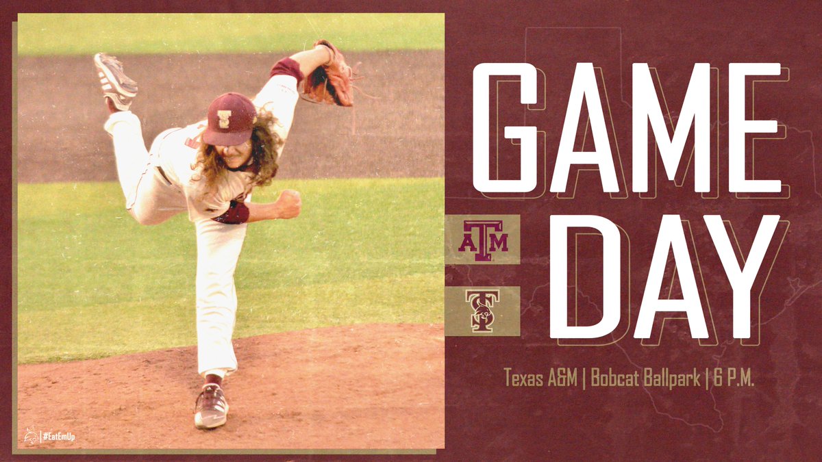 TxStateBaseball's tweet photo. Game Day! Face off against Texas A&amp;M tonight.

📍: Bobcat Ballpark
🕕: 6:00 pm
📺: https://t.co/L5s1sNyUTj
📊: https://t.co/WvyfPK03PY

#EatEmUp #ComebackStrong #SunBeltBB https://t.co/JA9XStg4JK