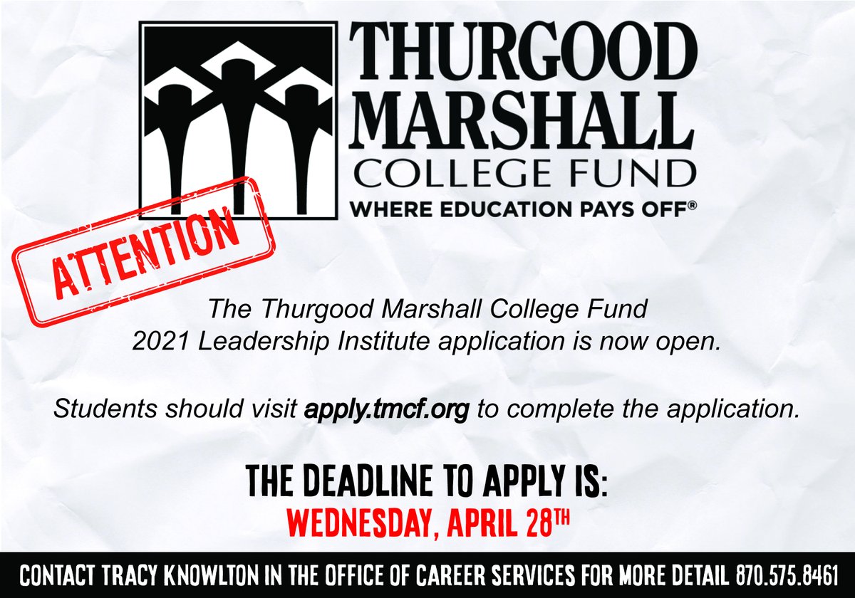 🚨 NEW DEADLINE 🚨 Students the application for TMCF is still open. If you are interested, please apply before the deadline! Contact Mrs. Knowlton if you have any questions✅ 

Follow us on Instagram @uapbcareers