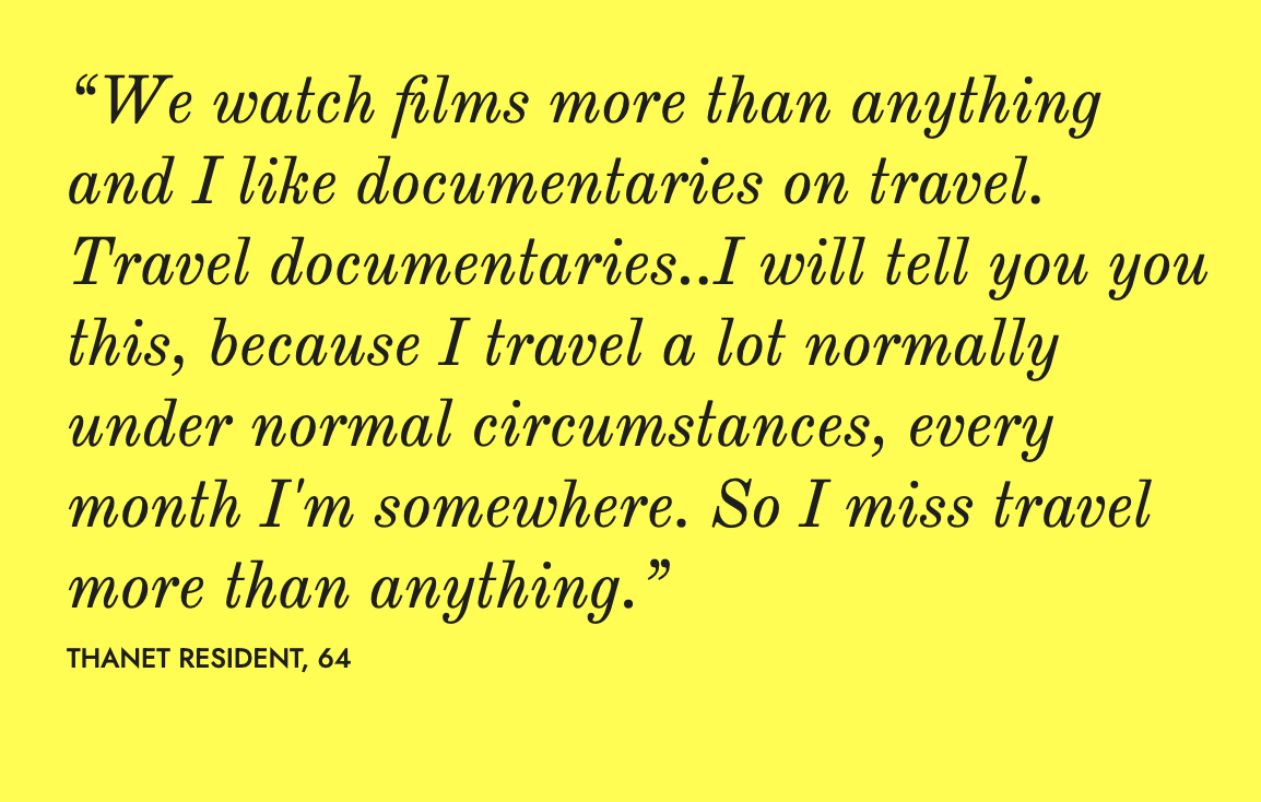 Travel is a big part of life for the over-65s. They've missed it since COVID-19 hit. They make up for this with travel documentaries, though many used to watch them even before the pandemic as a source of inspiration for their travels.