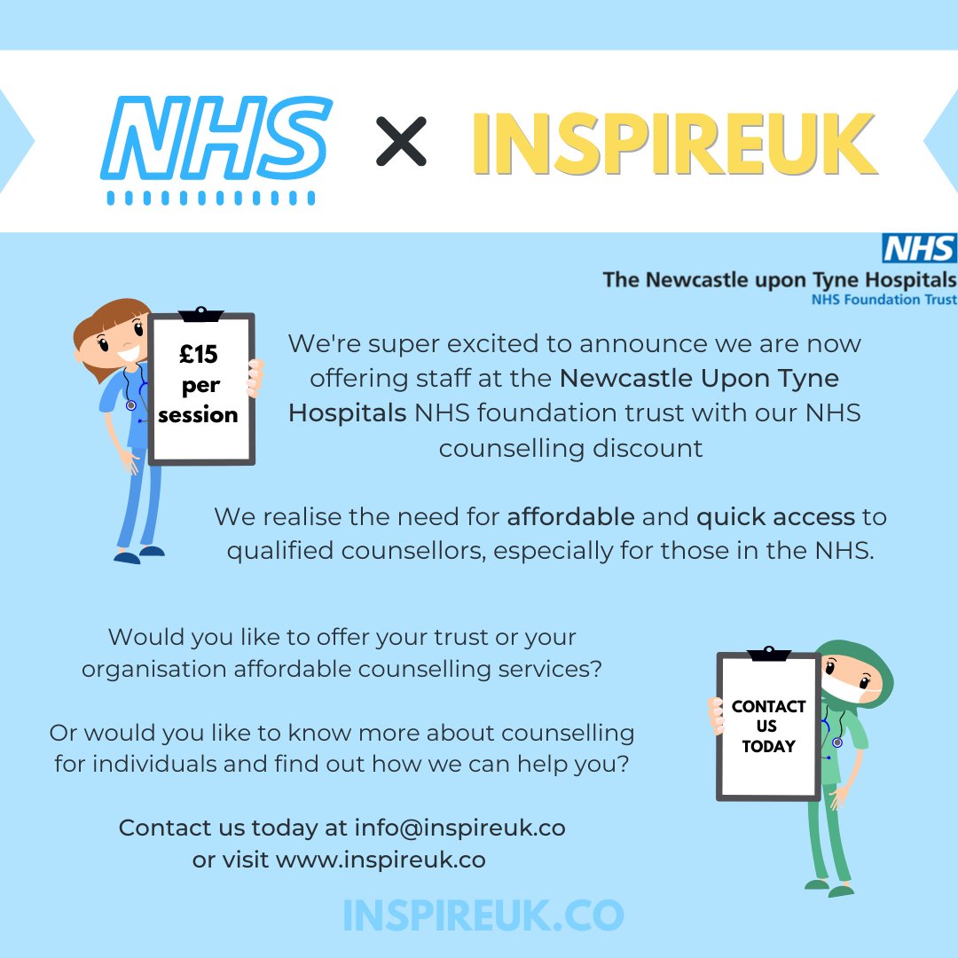<a href="/inspireuk_/">InspireUK - The Charity</a>  are offering counselling for individuals with NHS proof for £15 per session. First initial consultation free. Email info@inspireuk.co for more information

benefitseveryone.co.uk/discounts-and-…

#inspireuk #counselling #mentalhealth #mentalhealthmatters #mentalhealthsupport
