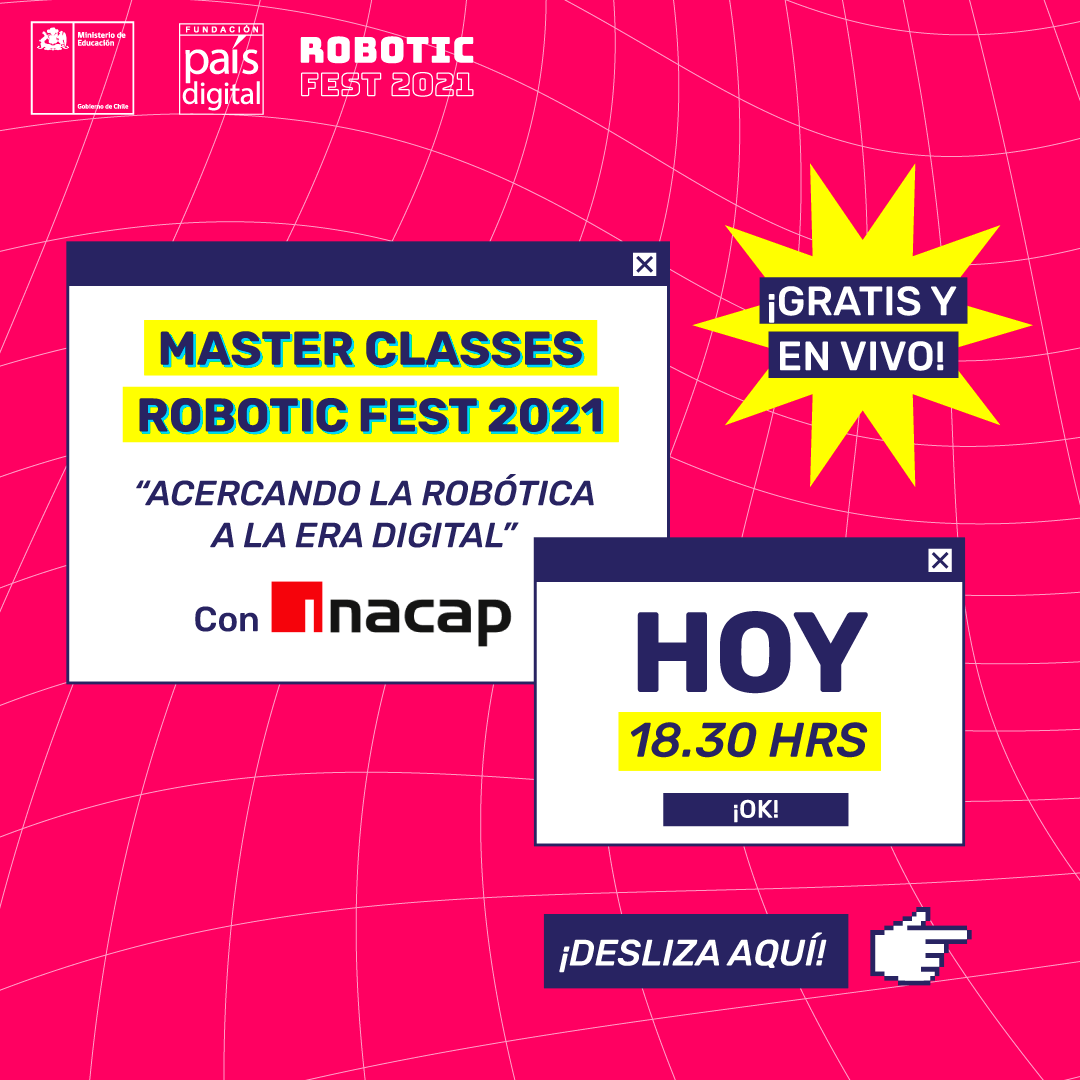 Inacapinos's tweet image. [HOY, 18.30 hrs.] ¡Atención estudiantes de #EducaciónMedia! ¿Te interesa la #robótica? Participa de la master class: ¿Hasta dónde podemos llegar con la Robótica? Inscripciones en 👉roboticfest.cl/masterclass/  #RoboticFest2021