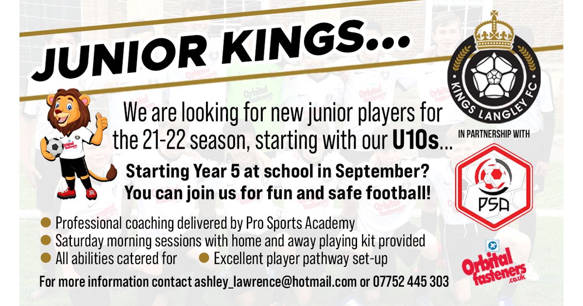 Become a Junior Kings Langley FC Player! We are currently looking for players for our under-10s! #jointhekings #spreadtheword @psa_pro
kingslangleyfc.co.uk/news/become-a-…