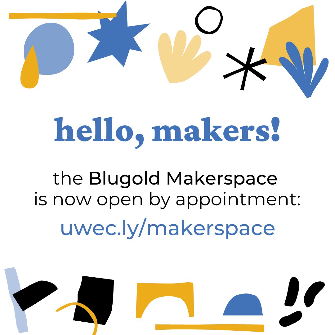 uwec_library's tweet image. The Blugold Makerspace is now open by appointment this spring! More information &amp;gt;&amp;gt; uwec.ly/makerspace
#uwec #McIntyreLibrary #BlugoldMakerspace