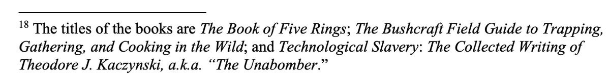 16 pages after the government notes that Harrelson's charges amount to terrorism, they describe that one of the 5 survivalist books he had was the Unabomber's.