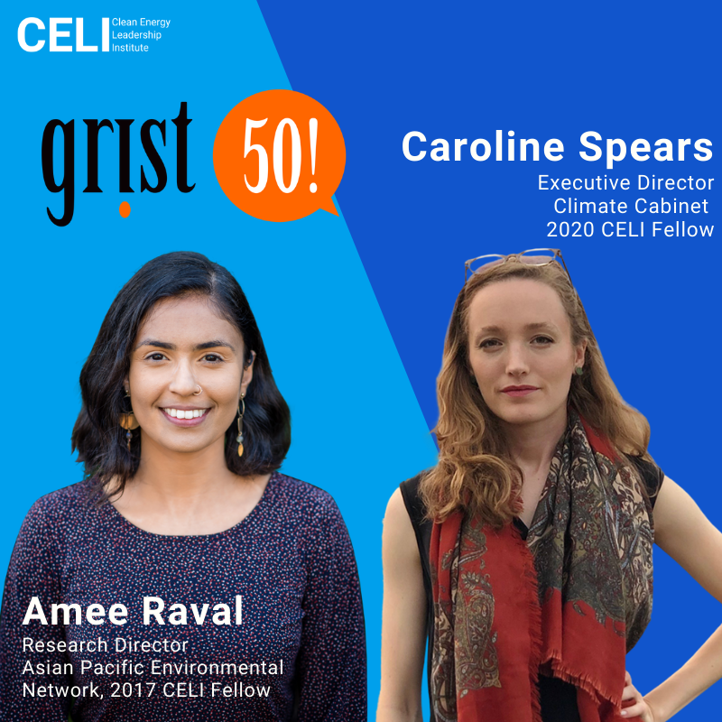 Join us in congratulating #CELIons, Amee Raval (SF ‘17) & Caroline Spears (SF ‘20) for their recognition in this year’s #Grist50! Honored as Fixers, these alumni have been identified as visionaries working to make tangible progress on climate & energy. Congrats, Amee & Caroline!