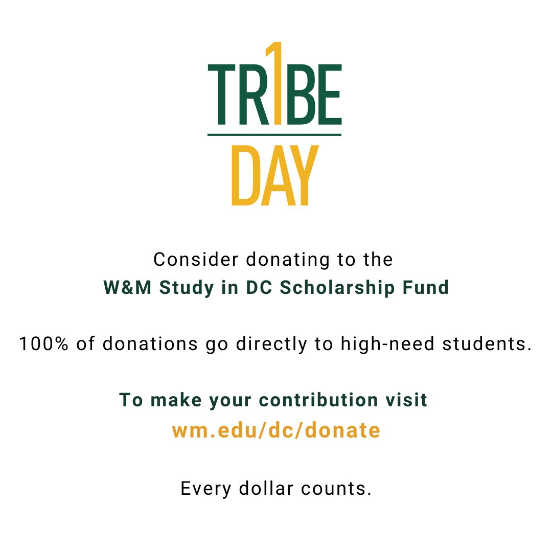 William & Mary Washington Center (@wmdccenter) on Twitter photo Help us make our programs accessible to ALL W&M students. Every dollar counts! #OneTribeOneDay
wm.edu/dc/donate Help us make our programs accessible to ALL W&M students. Every dollar counts! #OneTribeOneDay
wm.edu/dc/donate