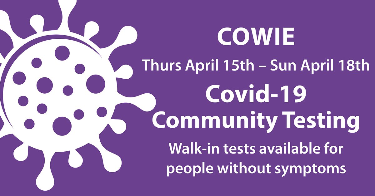 A walk-in test centre for people without #Covid symptoms will be available at #Cowie Community Centre from this Thursday.

The testing is available to people throughout Stirling.

➡ Thurs 15th Apr-Sat 17th Apr: 12-6pm.
➡ Sun 18th Apr: 9am-12pm.

🔗 bit.ly/3a6xlnZ.