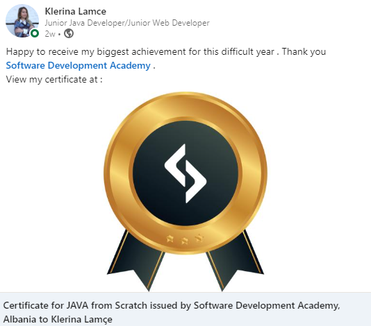 The_AADF's tweet photo. Now, they will speak to the world 🌍 in JAVA! 💻

After a journey of 8️⃣ months of challenges and new knowledge, they have finally made it! More than 2️⃣0️⃣ students are now certified as junior programmers from  SDA Albania by Protik!

Congratulations on your future endeavours! https://t.co/ZEJnk2Ue6N