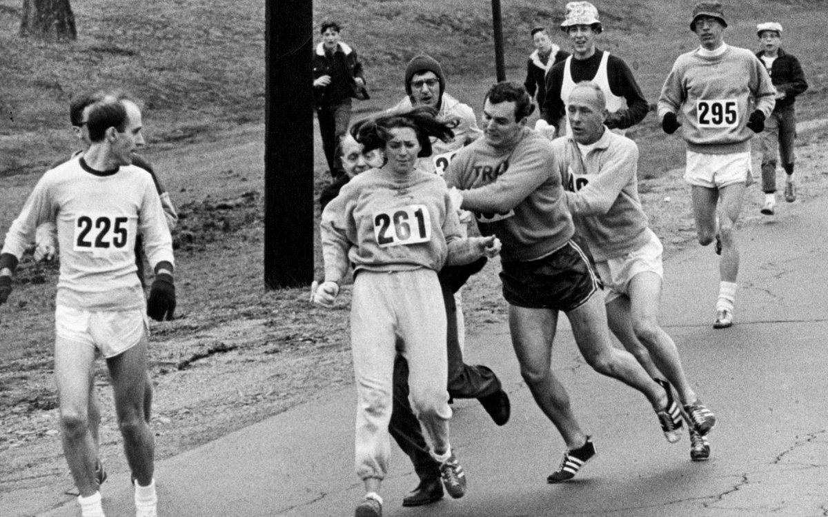 7/12 ROS: What were you thinking when the official grabbed you in the middle of the race?KS: “I was going to finish it on my hands and my knees if I had to, because women were always being told they were barging into places where they’re not welcome, and they can’t do it…”