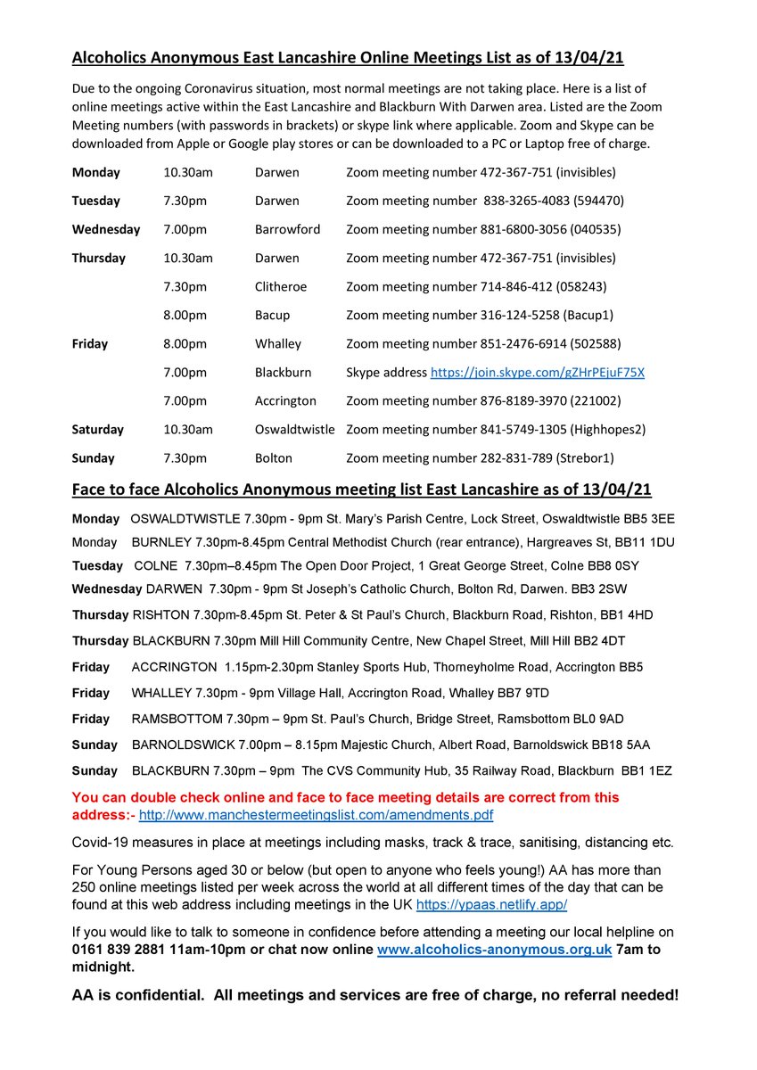 Alcoholics Anonymous Online Meeting List