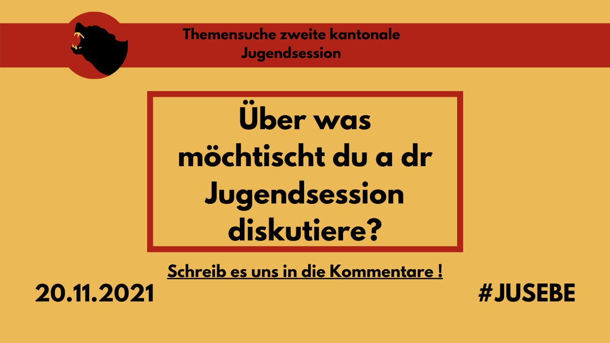 JupaKtBE's tweet photo. Über was möchtest du an der diesjährigen Jugendsession diskutieren? Schreib es uns in die Kommentare! 😉

Zweite kantonale Jugendsession 
📆 20.11.2021
⏰ 08:30 - 18:00
📍 Rathaus Bern 
📮 Anmeldung ab  16.08.2021

#JUSEBE #mitdiskutieren #Bärn #Jugendliche #Jugendpartizipation https://t.co/Y4wxPU8Rem