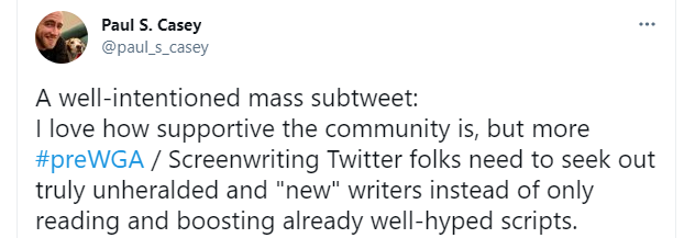 1/16 A cool cat  @paul_s_casey put out this tweet and I have to push back a little. Let me tell you a story. Once upon a time a writer who had been writing in the void for what seemed like forever ran across this Twitter hashtag  #WRAC17. It was like Nirvana. There were all these