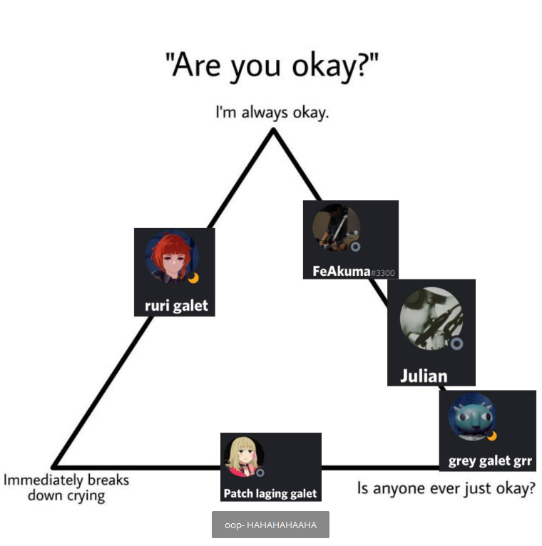 dteamofficial_'s tweet photo. Are you okay?

#justDTthings #DTmemes @ruuri__ @Patchsilog @ksh_crvnts @JohnFelixCute @iamjulianconde 
#RurisBizarreAdventure #PatchNotes #Greyology #FelixPlays #JulianLog https://t.co/DeD7jodMNk