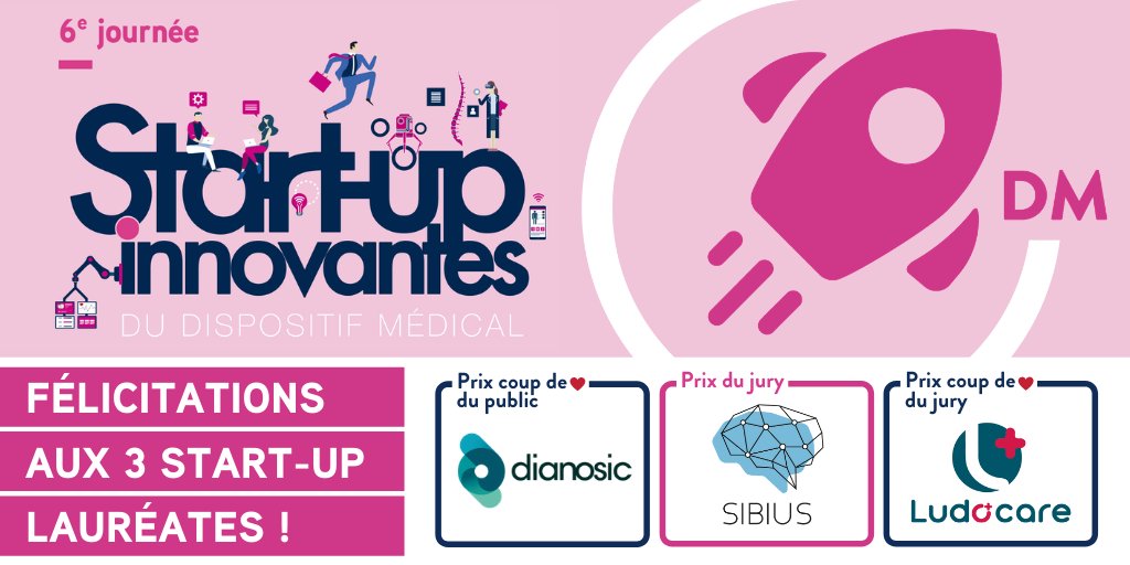 [Journée #StartupDM]
🥳  Bravo aux 3 #startups lauréates des prix 2021 🥳 
<a href="/SibiusCorp/">SIBIUS</a> <a href="/ludocare/">LUDOCARE</a> <a href="/Dianosicfrance/">dianosic</a>