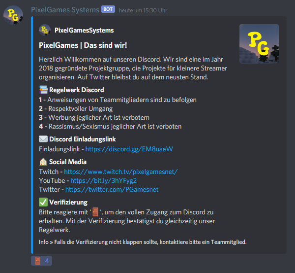 PGamesnet's tweet photo. Heute gab es eine kleine Änderung auf unserem Discord. Euch begrüßt nun eine kleine Willkommensnachricht. Es muss sich jeder "verifizieren", auch bereits betretene User, um den Discord voll nutzen zu können. Wir wünschen euch eine schöne Woche! https://t.co/NTJblzT9mR