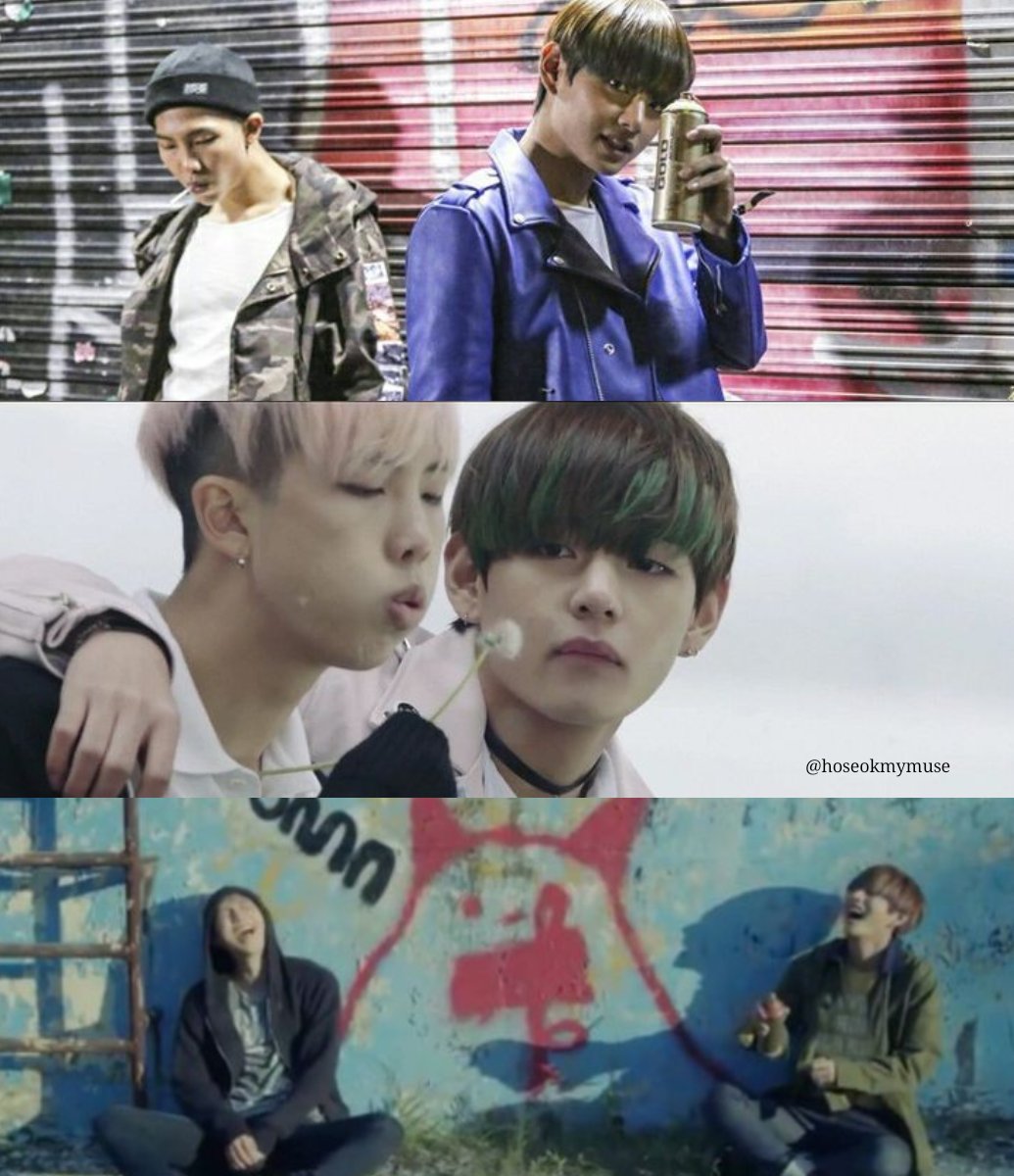 first off; taehyung and namjoon ㅡ tae is the "raging youth" who has already stepped into the "adulthood" by k!ll!ng his f@ther both physically & figuratively. in the end of "bts prologue" tae finally d!ved in the sea which represents that he jumped into the "adulthood" and ++