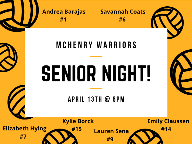 McHenryVBall's tweet photo. SENIOR NIGHT!

Join us tonight to celebrate our SENIORS. Livestream links below!

Freshmen/Sophomore: Links coming soon.

JV/Varsity Facebook Live: https://t.co/Zev0EUndMd https://t.co/9VoVttEeKs