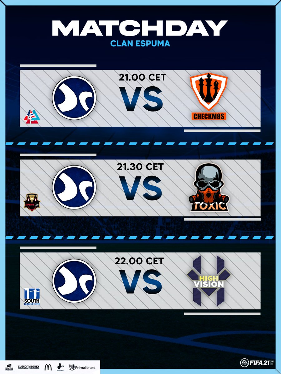⚫️ MATCHDAY ⚫️

🏆 l <a href="/ARCTICACL/">Arctic League</a> West
🆚 l <a href="/checkm8s/">Ersland79</a> 🇳🇴
⏰ l 21.00

🏆 l <a href="/OfficialVPG/">Virtual Pro Gaming</a> Esports Cup - Round of 256
🆚 l Toxic Esports 🇬🇧
⏰ l 21.30

🏆 l <a href="/OfficialVPG/">Virtual Pro Gaming</a> League 1 South
🆚 l @HighVisionNG 🇫🇷
⏰ l 22.00

📺 l twitch.tv/emil_sorensen2…

🎨 l @SavlFN
 
#RoarLikeEspuma