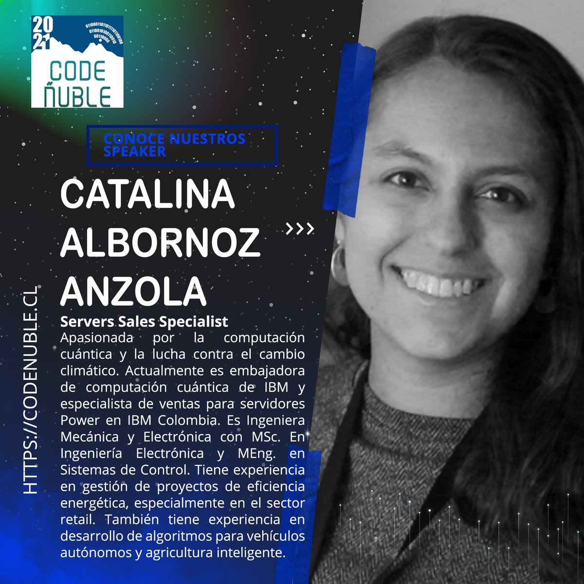 CodeNuble's tweet photo. ¿Quieres conocer nuestros Speaker para este nuevo #codenuble2021?
Te presentamos a Catalina Albornoz Anzola, se auto denomina una "Apasionada de la #computacióncuántica". https://t.co/SfEIX5XyK8
#tendenciasTecnologicas #computing https://t.co/aaBFv7osHH