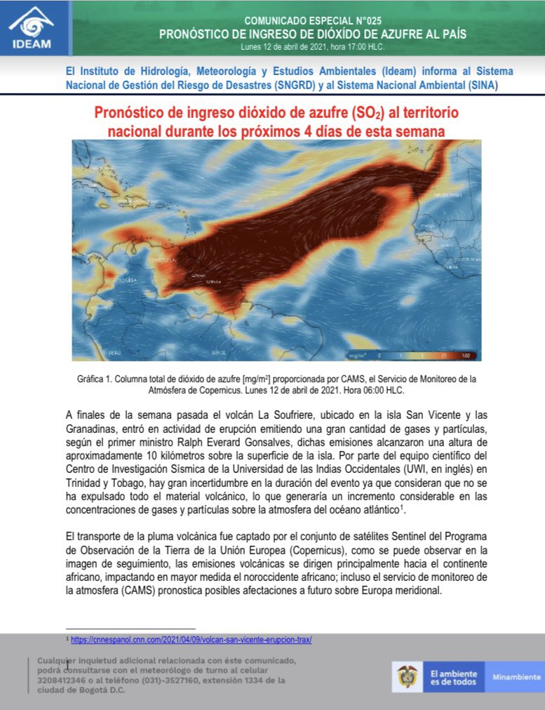 IDEAMColombia's tweet photo. COMUNICADO ESPECIAL N°025

PRONÓSTICO DE INGRESO DE DIÓXIDO DE AZUFRE AL PAÍS.

#IdeamEsConfianzaYPrevención https://t.co/nwMuPxavve