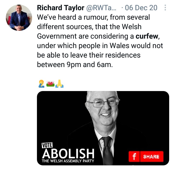 As the antivaxxer campaign shows peddling lies on social media is a strategy of Abolish and while our  #NHS heroes put their lives on the line for us Richard Taylor was trying to undermine our essential workers by swamping Twitter with lies about a non-existent curfew31/32