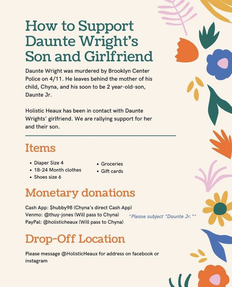 UNHHerCampus's tweet image. Please check out @ holisticheaux on Instagram to see how you can help. Rest In Peace Daunte Wright 🤍