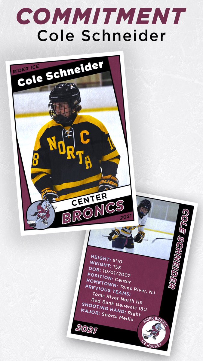 Thrilled to welcome <a href="/coleschneid18/">Cole Schneider</a> to the #RiderIce family. #TheBrotherhood continues to grow. Can’t wait to get started!! <a href="/RiderUniversity/">Rider University</a> @achahockey @achamensd2