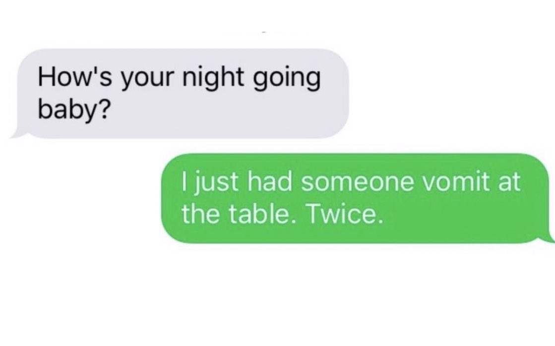 Found a screenshot of an old text message. File under “Things I Do NOT Miss About Working in Food Service” #serverproblems #foodservice