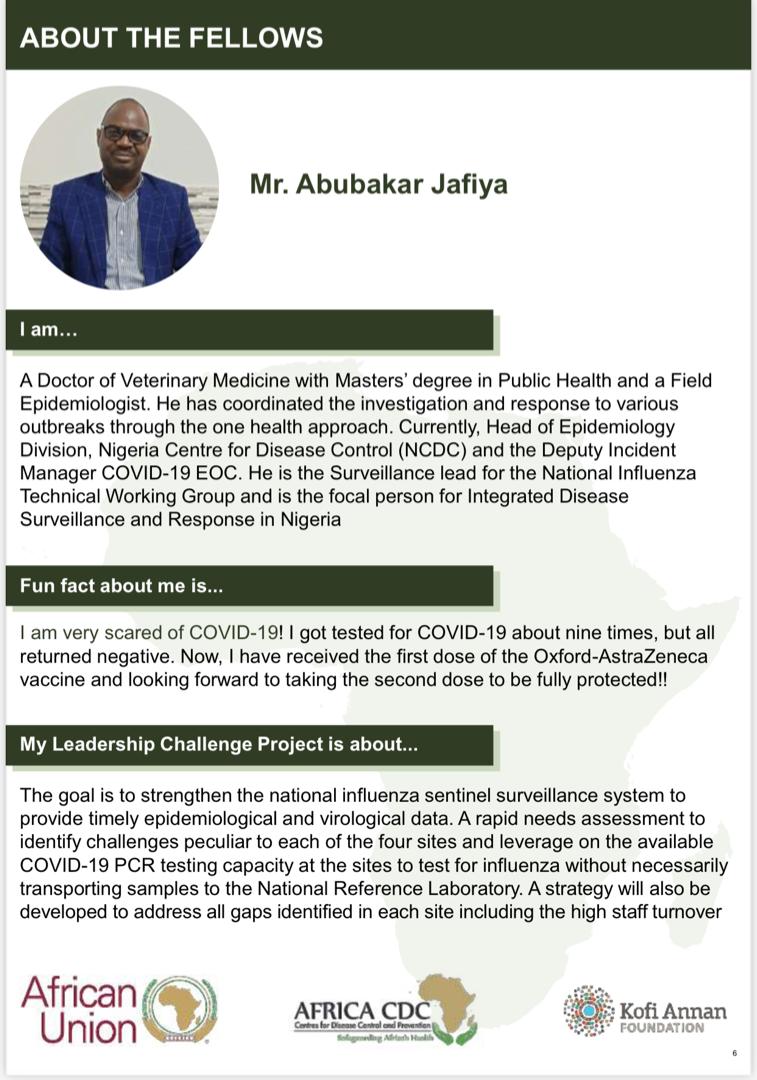 For over 1 year, <a href="/abu_jaf/">Abubakar Aliyu Jafiya</a> has co-led our #COVID19 Emergency Operations Centre

We’re pleased to share his selection as part of the inaugural cohort of the <a href="/AfricaCDC/">Africa CDC</a> Kofi Annan Fellowship

We’re grateful for this opportunity to strengthen public health leadership skills in Africa