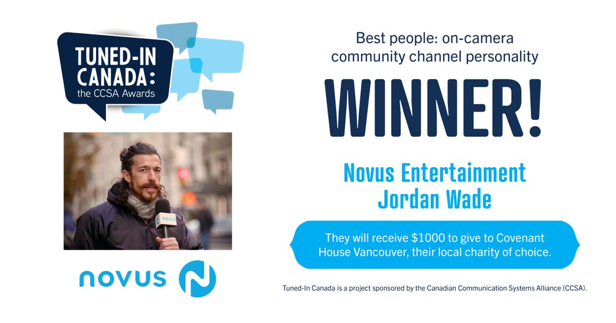 tunedincda's tweet photo. Did you know that @Novusnow 's Jordan Wade just won a Tuned-In Canada award for Best people: on camera community channel personality? CONGRATULATIONS!

@JennyKwanBC @kennedystewart https://t.co/JMbh00xavb