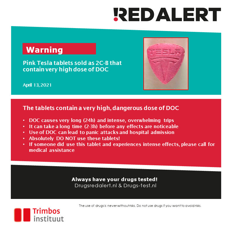 DIMS: Warning for DOC in tablets missold as 2C-B #drugchecking #pilltesting