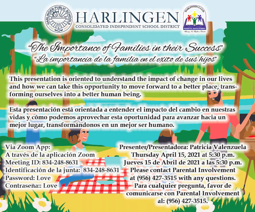 Mark your calendars Travis families:  HCISD Parental Involvement Presentation on April 15 at 5:30.