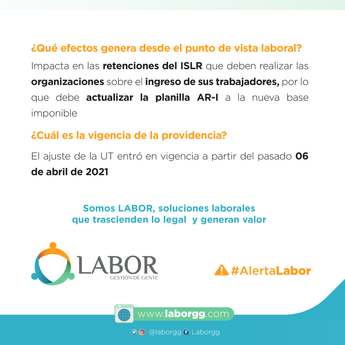 LaborGG's tweet photo. #AlertaLabor: Reajuste de la UT a Bs. 20.000,00.

El mismo comenzó a surtir efecto desde el pasado 06 de abril de 2021.

Recuerde actualizar su planilla AR-1 de los trabajadores. https://t.co/NXaIdAuYpK