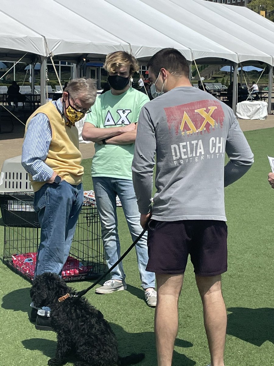 President <a href="/gordongee/">E. Gordon Gee</a> stopped by the <a href="/wvudeltachi/">WVU Delta Chi</a> and <a href="/sigmakappawvu/">Sigma Kappa</a> philanthropy event going on today on the Lair Green! Stop by, donate and play with some puppies! 🐶