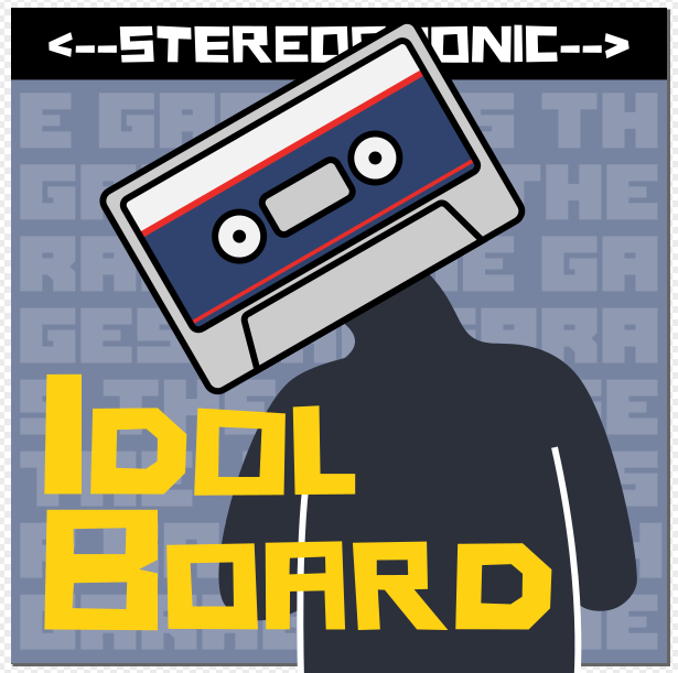 the idol board cover art was done by our great friend @DericBindel, but the final design is very different from the original. meet cassette friend, who was almost this show's mascot! how are we feeling about cassette friend?