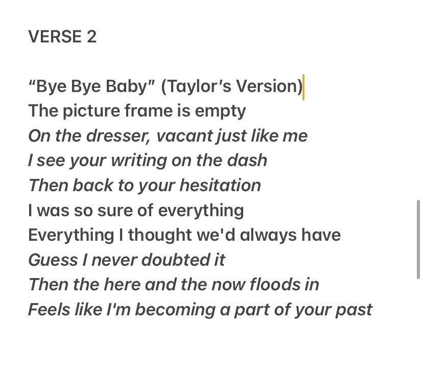 the second verse has a lot of rewrites, which is what makes me think about Sc*tt. in the “the one thing” version, the picture frame used to have a b&w photo of her love interest. in this one, it’s unclear who is in the photo — if it’s one or them as a couple