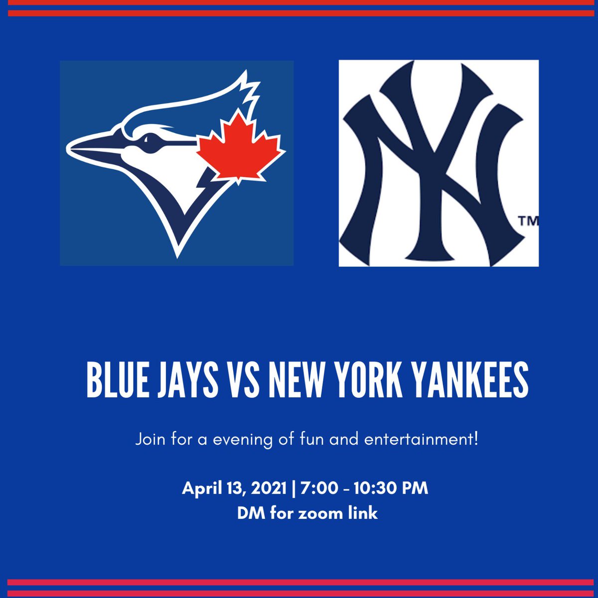 bbryerson's tweet photo. Come join us tonight over zoom to watch the blue jays vs Yankees from 7-10:30 pm EST‼️ Dm for zoom link ⚾️ https://t.co/mbLwUcedzb