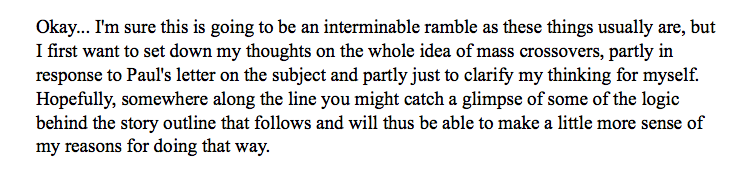 Let’s get to the pitch. Versions of this document have circulated for decades. Eventually DC confirmed its authenticity, which I find funny because it’s so clearly written in Moore’s voice from the onset. Who else would call their pitch, “The Interminable Ramble”? 4/?