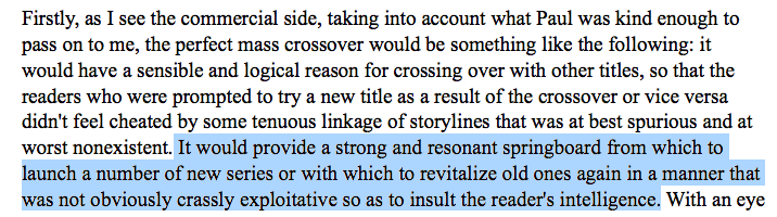 Moore begins by discussing the “commercial side”. He knows he’s there to sell books, and out the gate he’s talking business, but justifies such with his creative purpose. It’s a rather sly way of saying, “The money will follow if the story is good”. 5/?