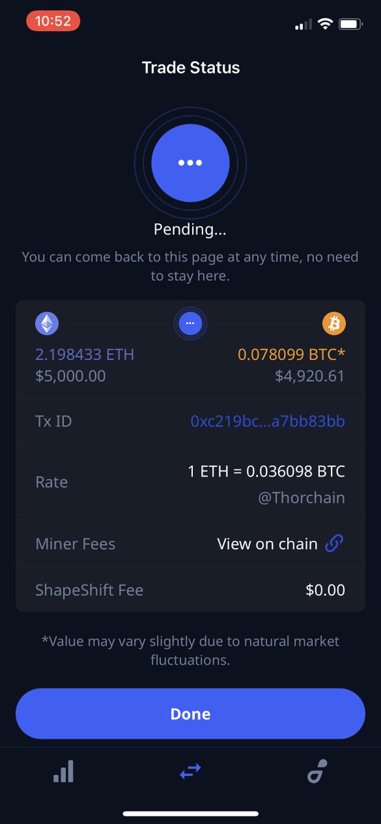 ErikVoorhees's tweet image. Behold... this has never been done before.

Native (unwrapped) #Ethereum in

Native (unwrapped) #Bitcoin out

$5,000 trade
No intermediary 
No custody 
No KYC

@ShapeShift_io today launched decentralized cross-chain trading, by integrating @THORChain (which also launched today)