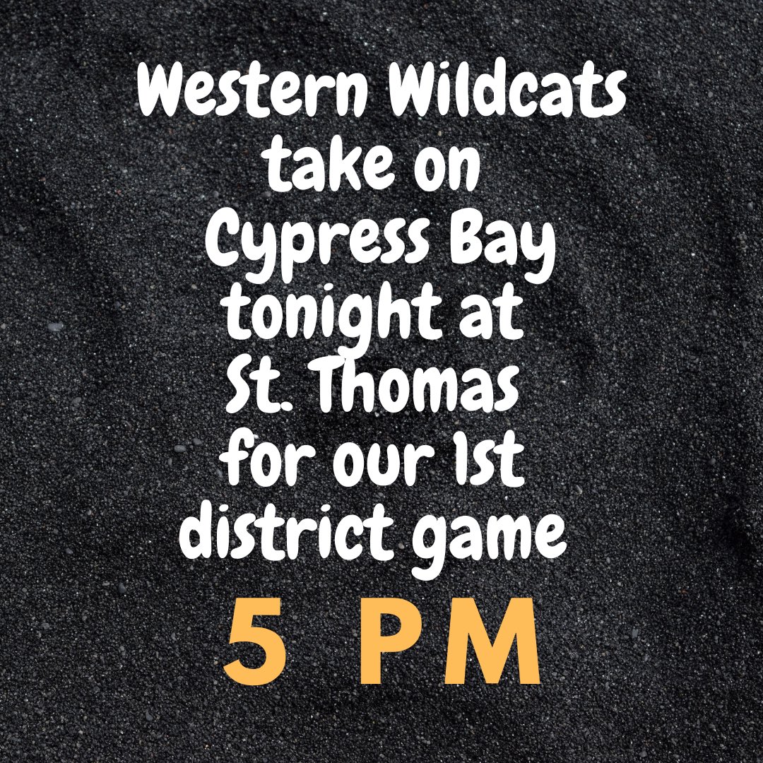 The Western Wildcats take on Cypress Bay tonight at St. Thomas for our 1st District Game! This game will be televised on the NFHS network. It requires a paid subscription. Game is at 5 pm. Go Wildcats!!!!! <a href="/WHSWildcats_Ath/">Western Wildcats Athletics</a> <a href="/Dougshanahan/">Doug Shanahan</a>