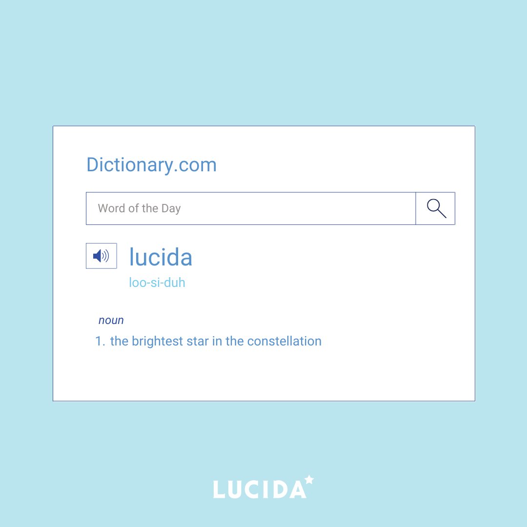 LucidaClub's tweet image. Did you know the  @Dictionarycom Word of the Day is "lucida"? 

In their words, some words shine brighter than others. 😉 Thanks for the shoutout, Dictionary!