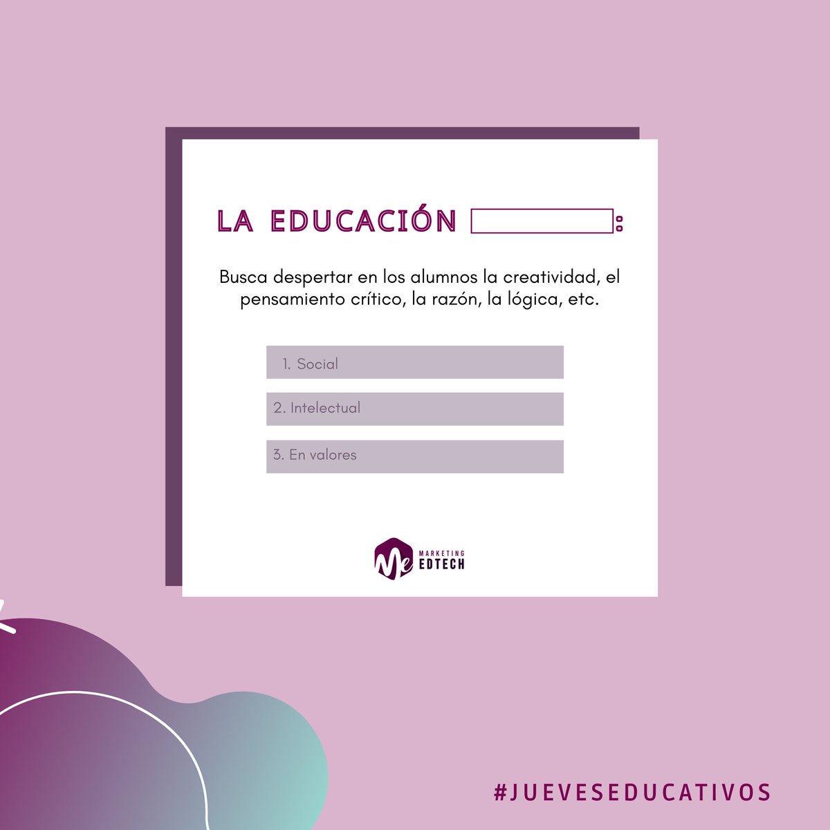 MarketingEdtech's tweet photo. ¡Hoy es #JuevesEducativo y os planteamos la siguiente pregunta!👀

▶¿Qué tipo de ##educacion busca despertar en los alumnos la creatividad, el pensamiento crítico, la razón y la lógica?

¡Venga, esta es fácil!☝️ https://t.co/ZO2T0Z5ty3