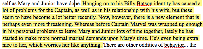 The Marvels are in a perilous place. There’s infidelity. And while Mary and Junior solved their two-body problem by giving up their human forms, Captain still turns into child Billy, & years of this dichotomy have made him a little...absent. He’s trying to do better. 31/?