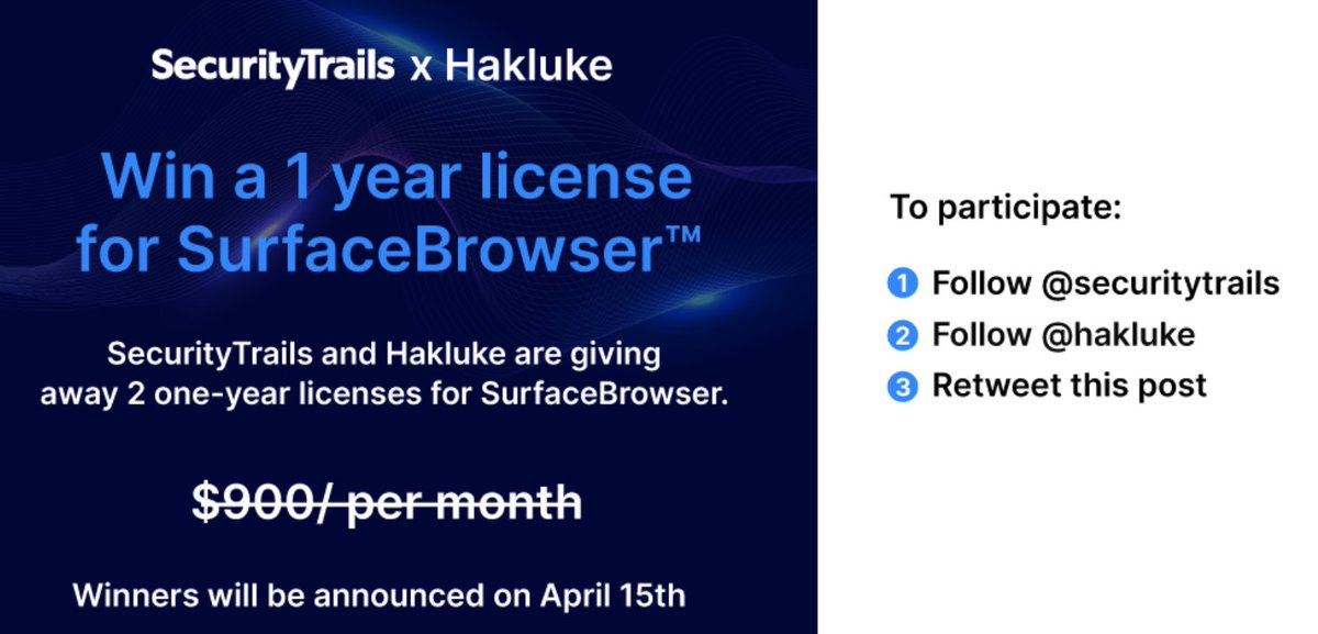 Surface browser is so good that I've ditched most of my recon automation and just replaced it with this.

<a href="/securitytrails/">SecurityTrails, A Recorded Future Company</a> &amp; I have teamed up to give away a free 12 month sub to Surface Browser, worth $10,800!

- Closes 24 hours from right now
- Entry instructions below 👇 GL!