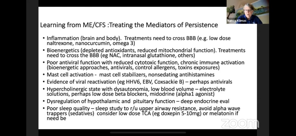 Dr. Klimas’  #MECFS treatment recommendations, part of her  #LongCovid presentation today to Body Politic  #longhaulers organization. Link to watch her talk (this slide starts at 56:36): 