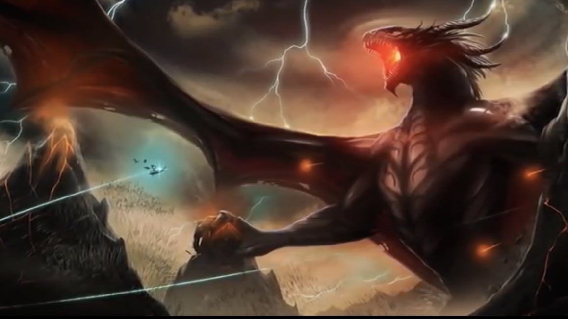 Going back to the climactic battle of the first age, we have Ancalagon. In The Silmarillion when the Valar (finally) come to the aid of the free peoples Morgoth his deadliest weapon. The biggest Dragon to ever walk the Earth. Ancalagon the Black.