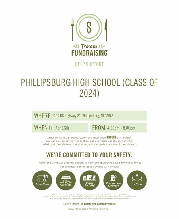 Please support the PHS Class of 2024! Go to Panera, 1196 US 22, Phillipsburg, on Friday April 16 from 4-8! Bring in this flyer, show it on your smart phone, or tell the cashier you are supporting our class! You can order online and use code: PRFUND at checkout      <a href="/statelinerphs/">PHSPrincipal</a>