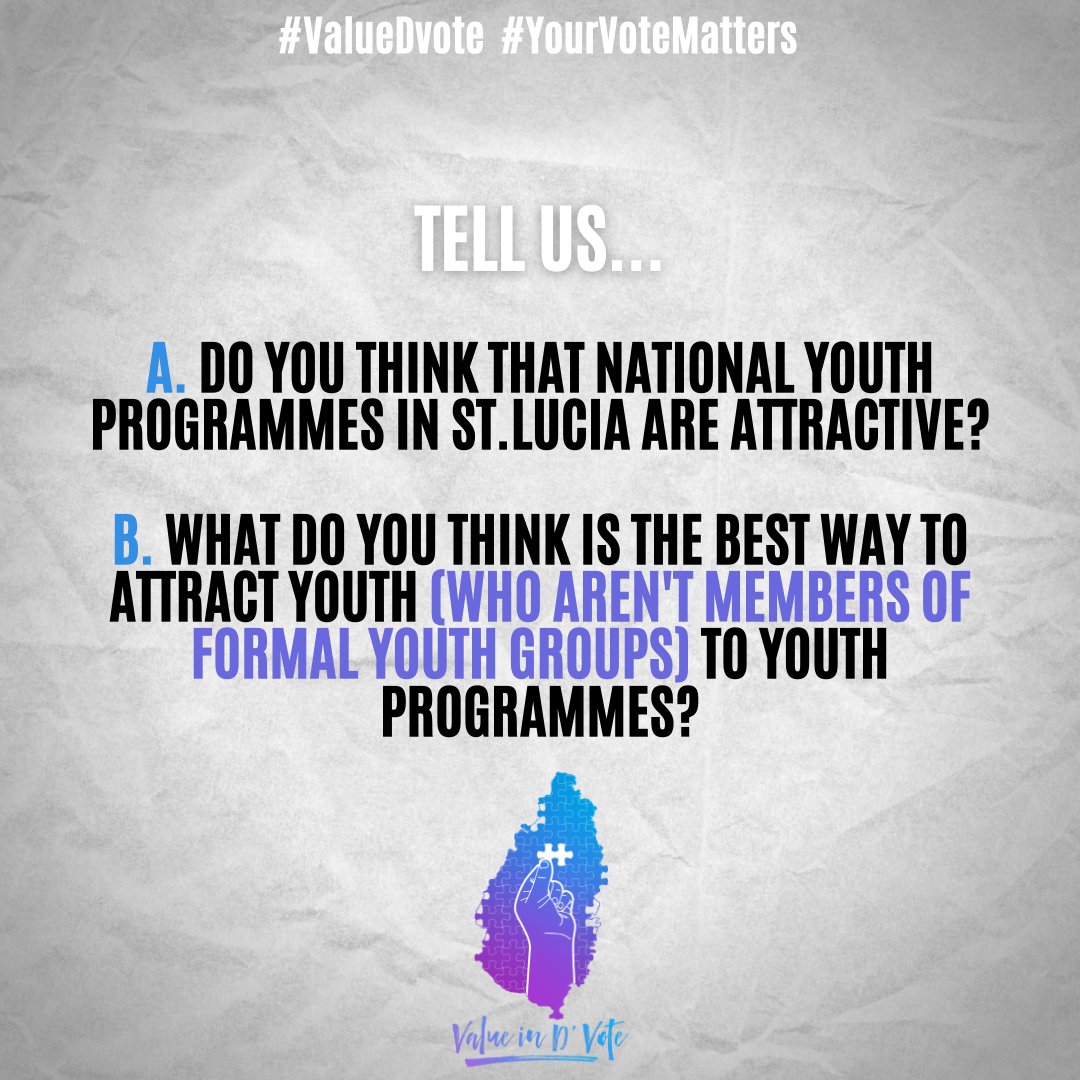 nycsaintlucia's tweet photo. We want to hear from YOU!
Tell us...what do you think? 

Tune in to the Value In D Vote Hour on Blazin 99.3 this Saturday for a discussion on your responses🗣💫
#valuedvote #votereducation #knowledgeispower https://t.co/Kq11NEfD95